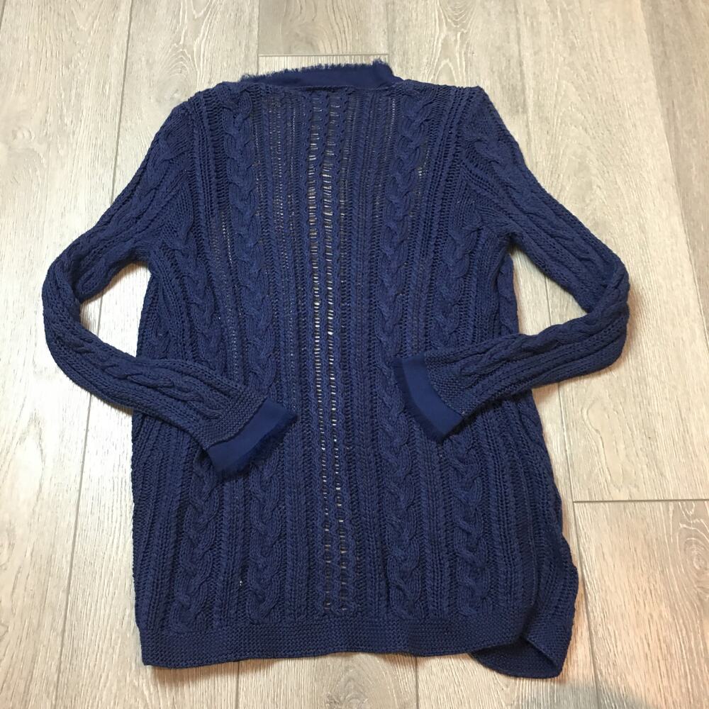 Chico's Blue Open Light long Knit Cardigan with chiffon edge Size 1 - Picture 2 of 7